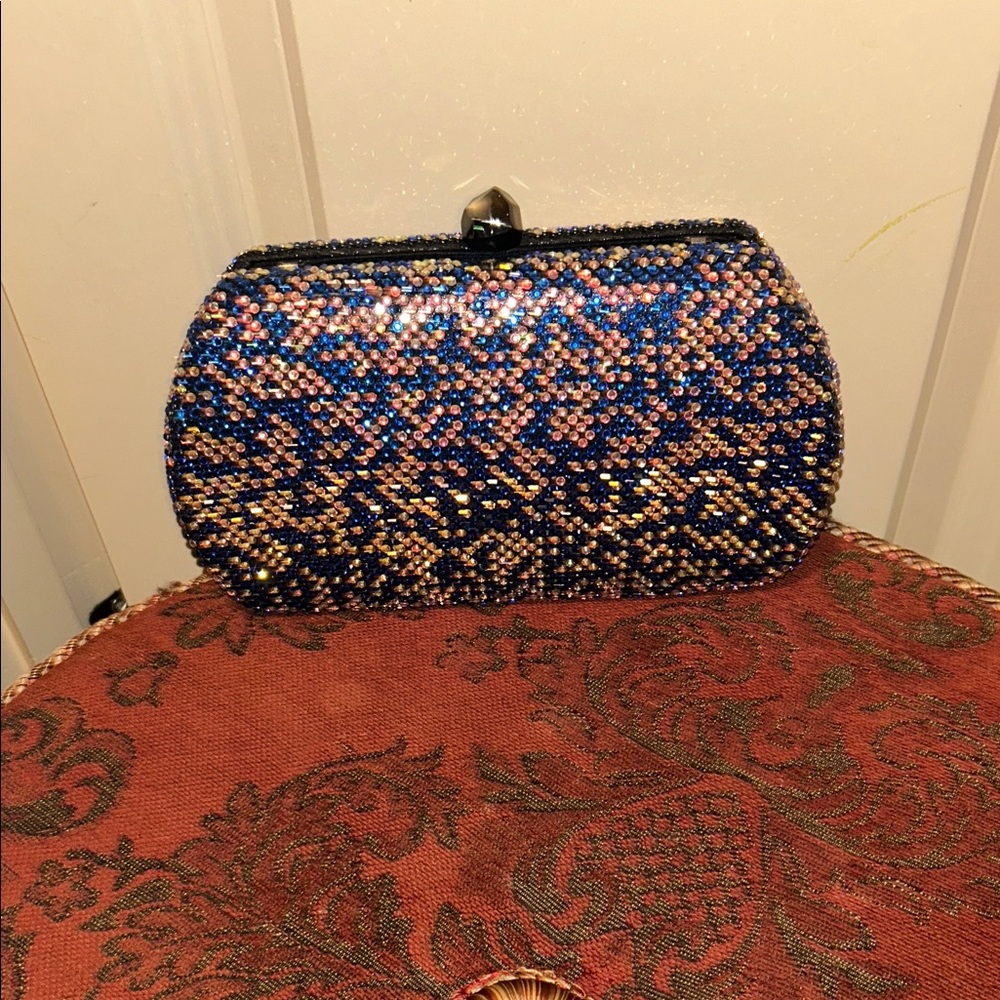 La Regale Blue, Pink and Gold Beaded Clutch